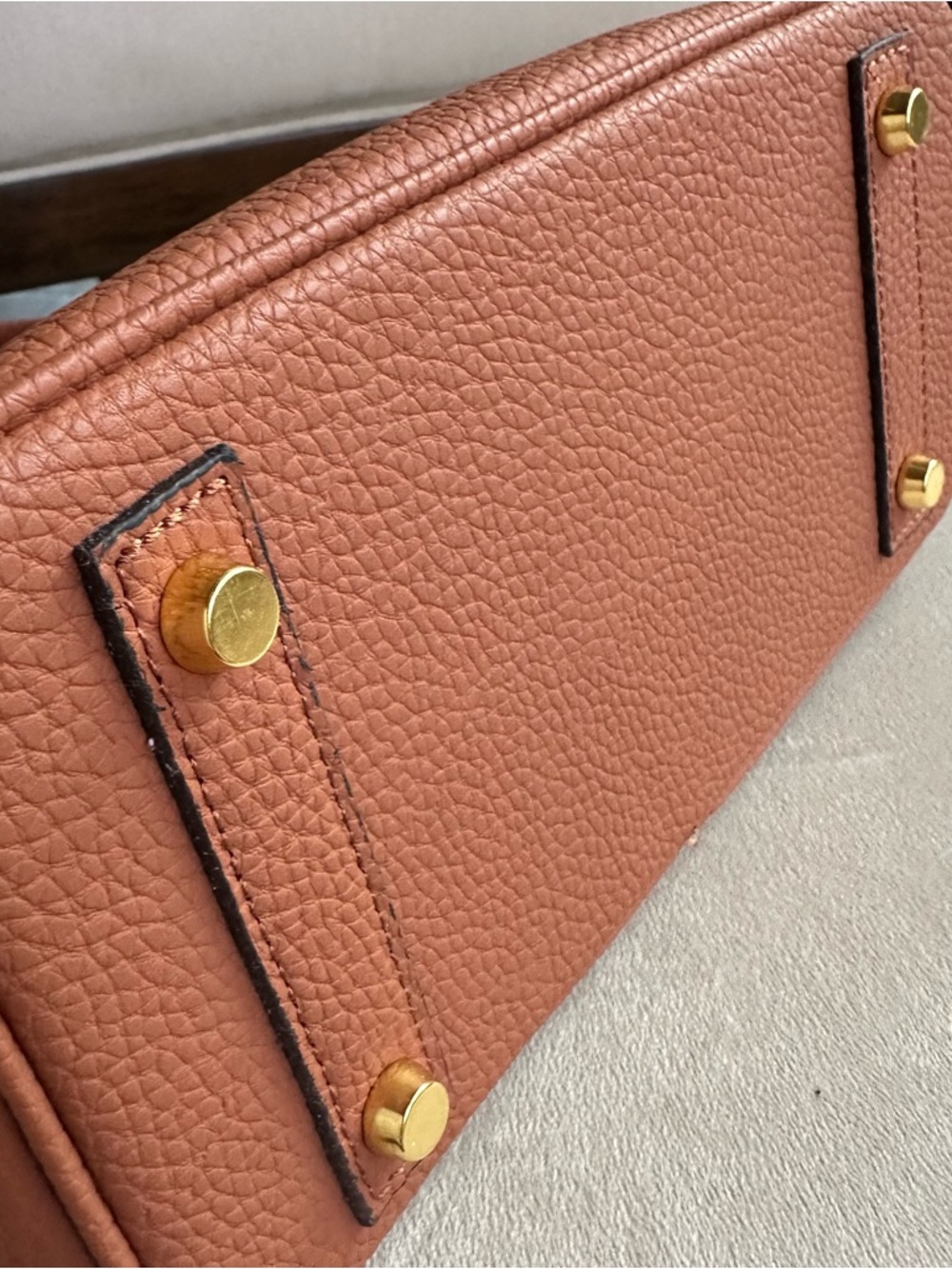 Caramel Structured Top Handle Bag | Gold Hardware | Chic Classic Style - Picture 8 of 17
